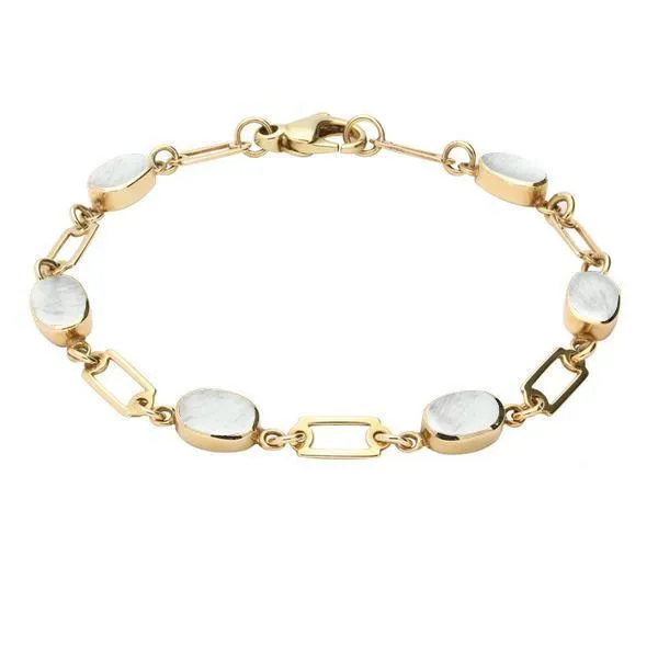 9ct Yellow Gold Mother of Pearl Oval Linked Bracelet sold by Jura Watches