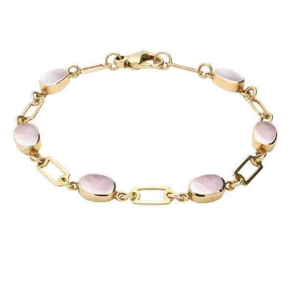 9ct Yellow Gold Pink Mother of Pearl Oval Linked Bracelet sold by Jura Watches