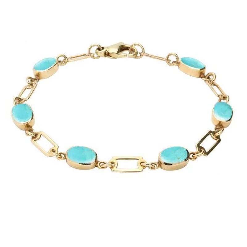 9ct Yellow Gold Turquoise Oval Linked Bracelet sold by Jura Watches