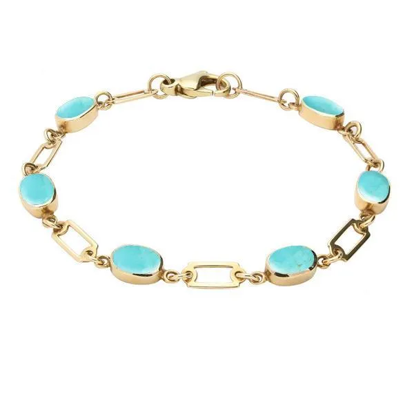 9ct Yellow Gold Turquoise Oval Linked Bracelet sold by Jura Watches