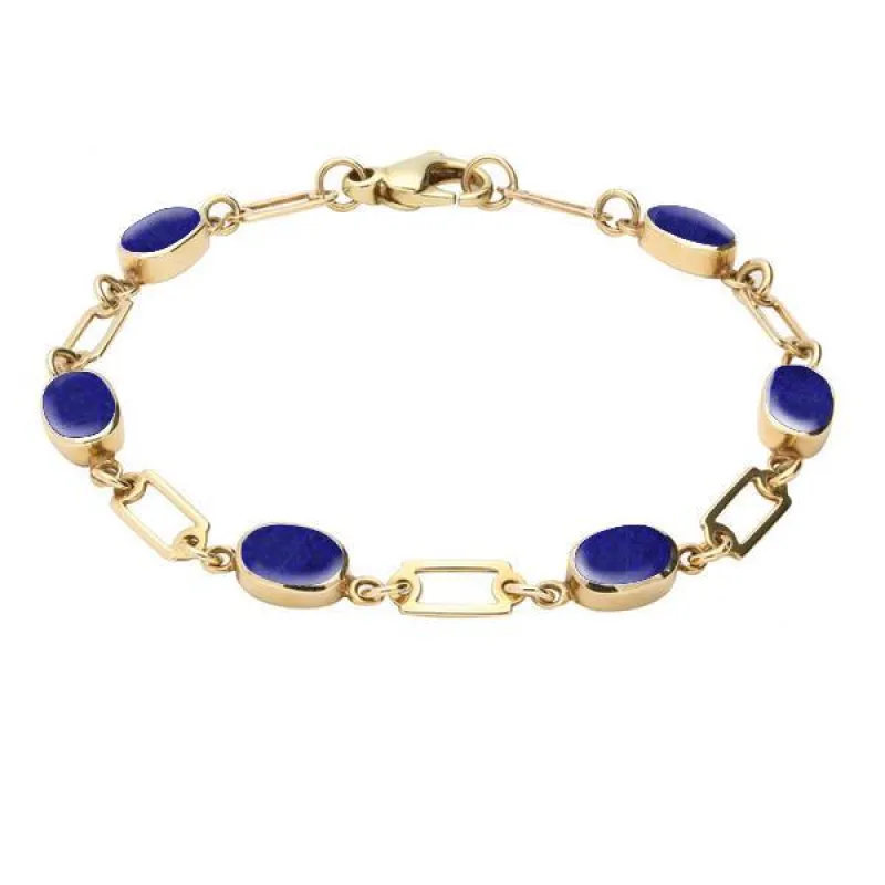 9ct Yellow Gold Lapis Lazuli Oval Linked Bracelet sold by Jura Watches