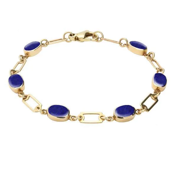 9ct Yellow Gold Lapis Lazuli Oval Linked Bracelet sold by Jura Watches