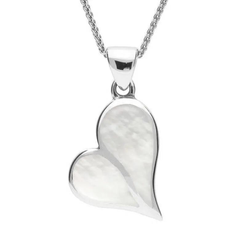 Sterling Silver Mother of Pearl Split Heart Necklace made by C.W. Sellors