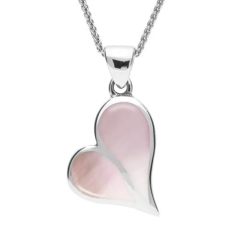 Sterling Silver Pink Mother Of Pearl Split Heart Necklace sold by Jura Watches