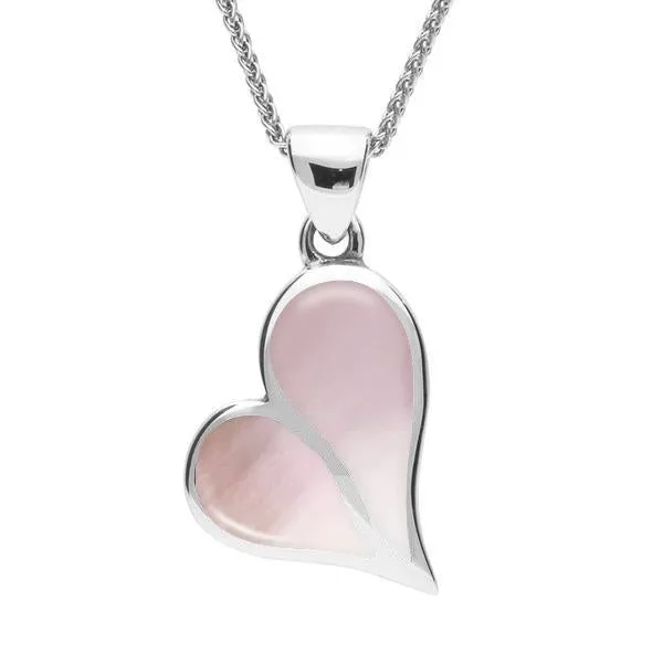 Sterling Silver Pink Mother Of Pearl Split Heart Necklace sold by Jura Watches