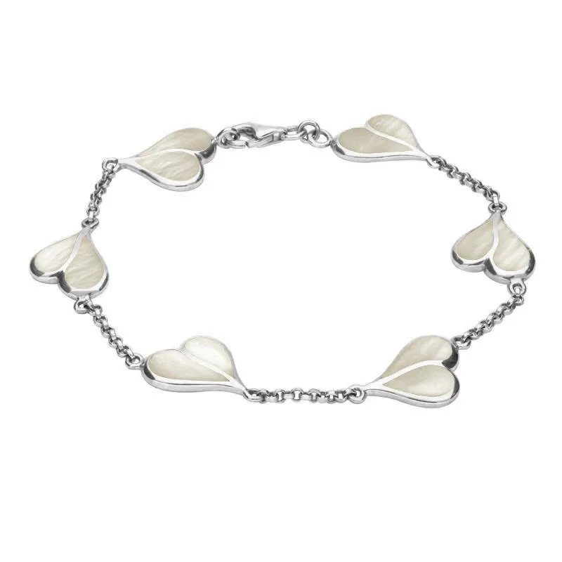 Sterling Silver Mother of Pearl Split Heart Bracelet sold by Jura Watches