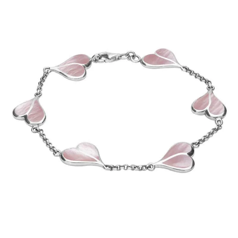 Sterling Silver Pink Mother of Pearl Split Heart Bracelet sold by Jura Watches