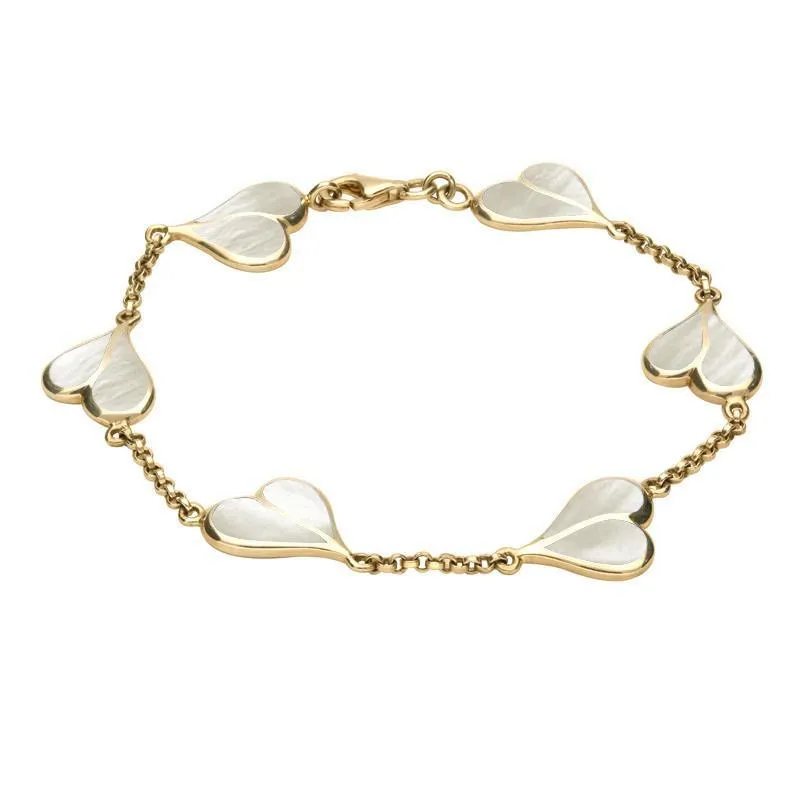 9ct Yellow Gold Mother of Pearl Split Heart Bracelet sold by Jura Watches