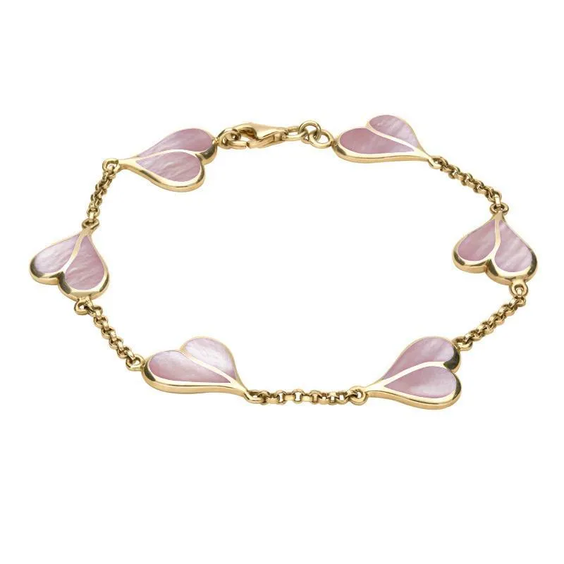 9ct Yellow Gold Pink Mother of Pearl Split Heart Bracelet D sold by Jura Watches