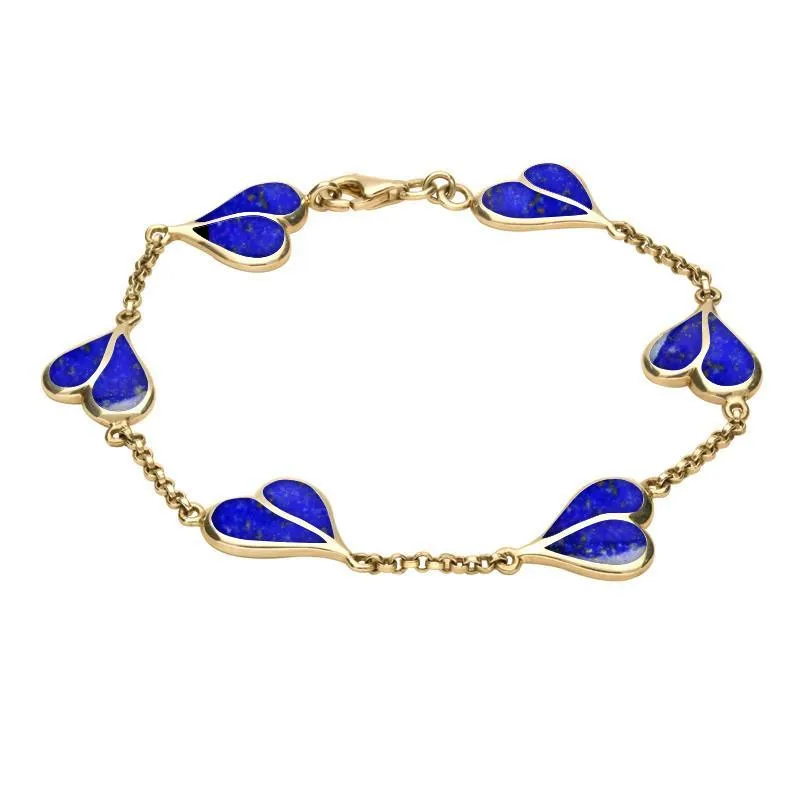 9ct Yellow Gold Lapis Lazuli Split Heart Bracelet sold by Jura Watches