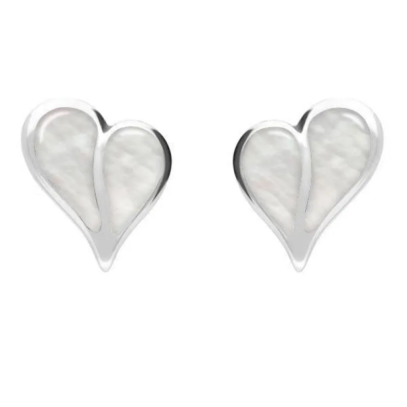 Sterling Silver Mother of Pearl Split Heart Stud Earrings sold by Jura Watches