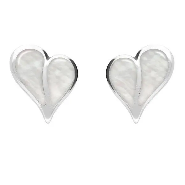 Sterling Silver Mother of Pearl Split Heart Stud Earrings sold by Jura Watches