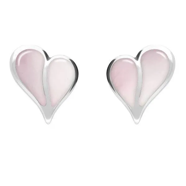 Sterling Silver Pink Mother of Pearl Split Heart Stud Earrings sold by Jura Watches