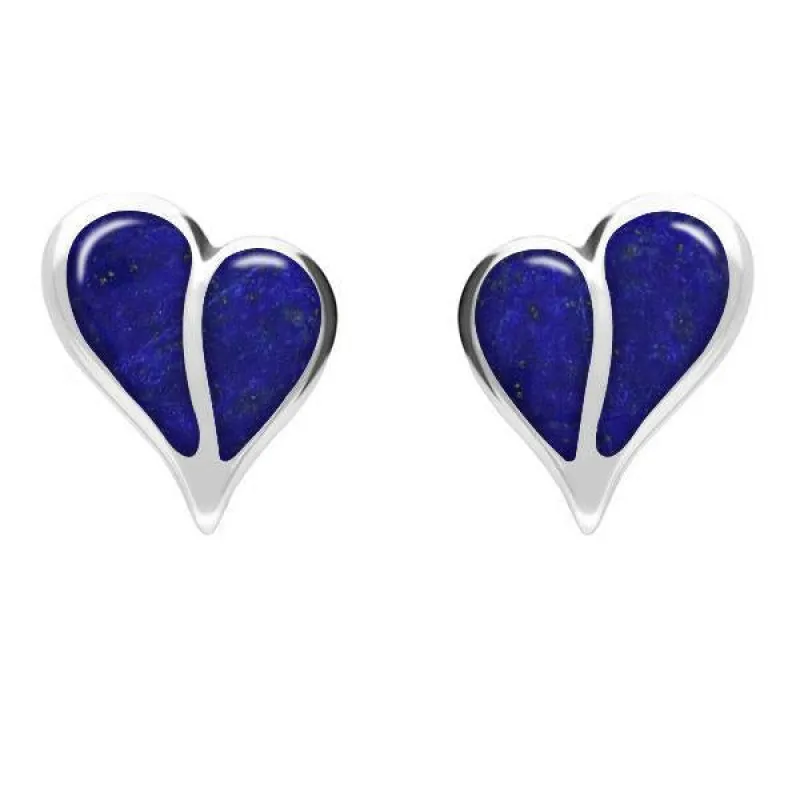 Sterling Silver Lapis Lazuli Split Heart Stud Earrings sold by Jura Watches