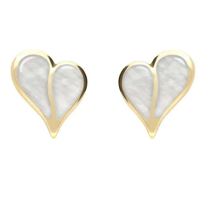 9ct Yellow Gold Mother of Pearl Split Heart Stud Earrings sold by Jura Watches