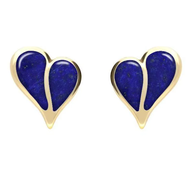 9ct Yellow Gold Lapis Lazuli Split Heart Stud Earrings sold by Jura Watches