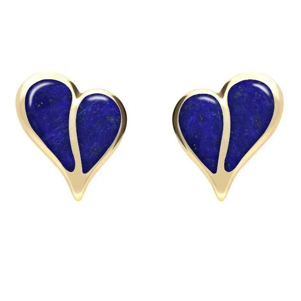 9ct Yellow Gold Lapis Lazuli Split Heart Stud Earrings sold by Jura Watches