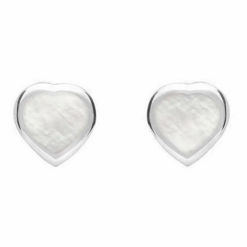 Sterling Silver Mother of Pearl Small Framed Heart Stud Earrings sold by Jura Watches