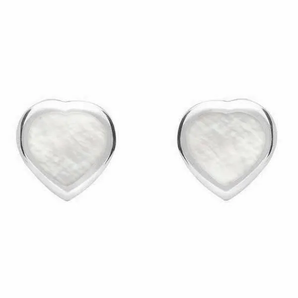 Sterling Silver Mother of Pearl Small Framed Heart Stud Earrings sold by Jura Watches