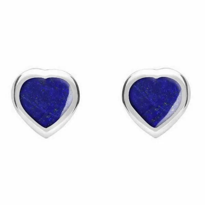 Sterling Silver Lapis Lazuli Small Framed Heart Stud Earrings sold by Jura Watches