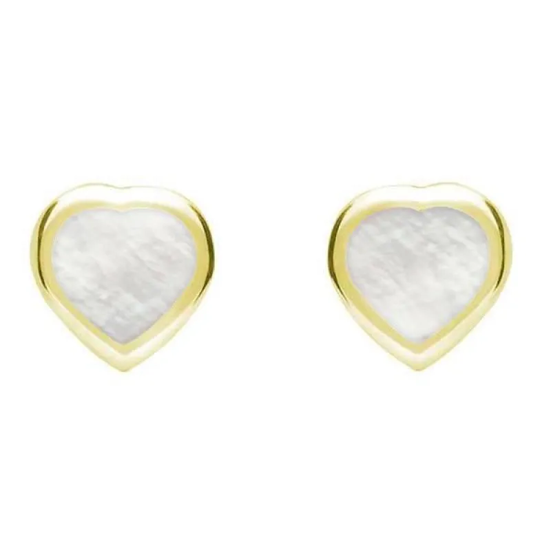 9ct Yellow Gold Mother Of Pearl Small Framed Heart Stud Earrings sold by Jura Watches