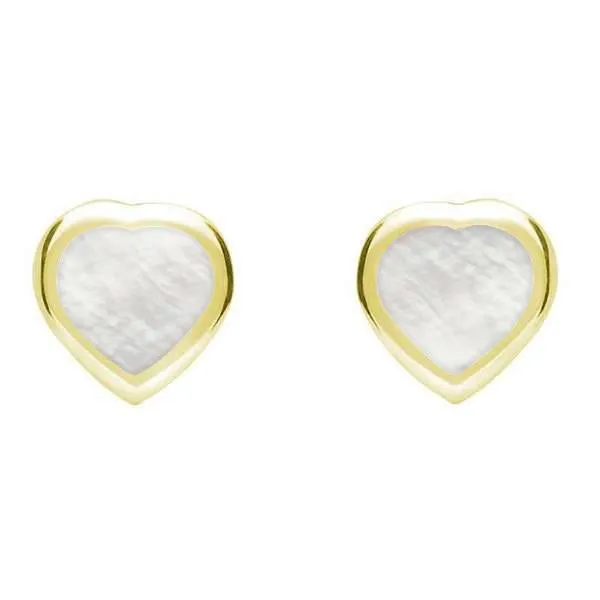9ct Yellow Gold Mother Of Pearl Small Framed Heart Stud Earrings sold by Jura Watches