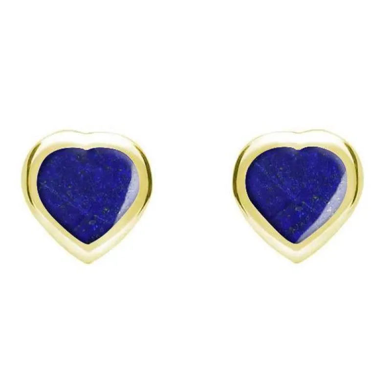 9ct Yellow Gold Lapis Lazuli Small Framed Heart Stud Earrings sold by Jura Watches