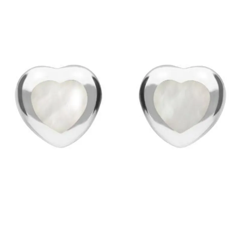 Sterling Silver Mother of Pearl Framed Heart Stud Earrings sold by Jura Watches