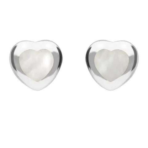 Sterling Silver Mother of Pearl Framed Heart Stud Earrings sold by Jura Watches