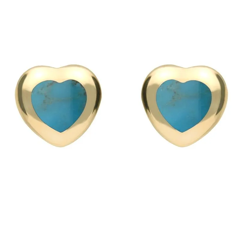 9ct Yellow Gold Turquoise Framed Heart Stud Earrings sold by Jura Watches