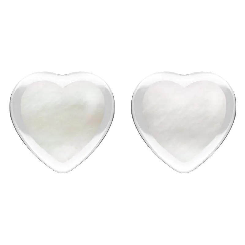 Sterling Silver Mother of Pearl Large Framed Heart Stud Earrings sold by Jura Watches