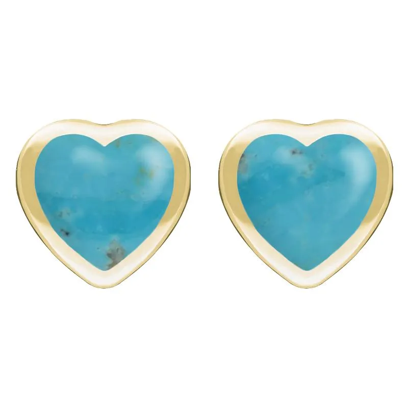 9ct Yellow Gold Turquoise Large Framed Heart Stud Earrings sold by Jura Watches