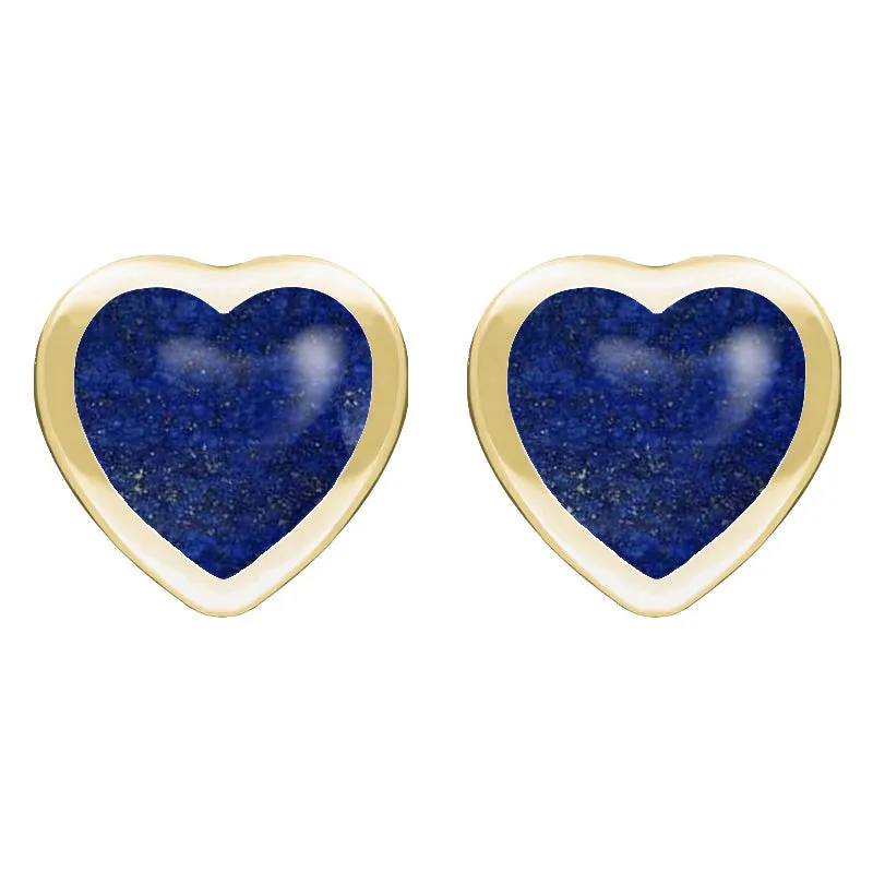 9ct Yellow Gold Lapis Lazuli Large Framed Heart Stud Earrings sold by Jura Watches