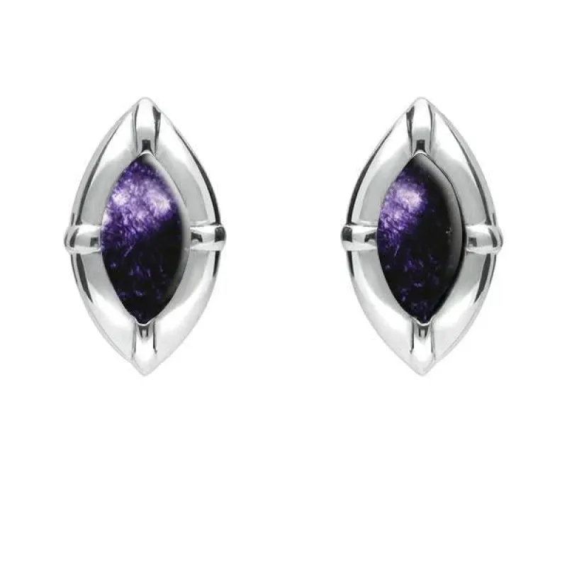 Sterling Silver Blue John Marquise Beaded Edge Stud Earrings sold by Jura Watches