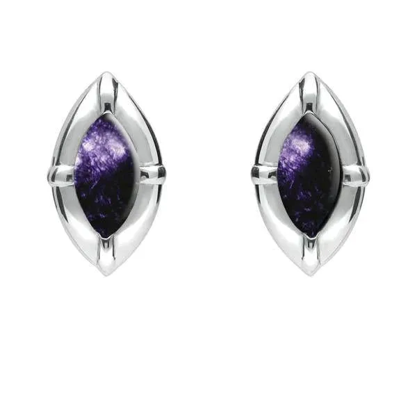 Sterling Silver Blue John Marquise Beaded Edge Stud Earrings sold by Jura Watches