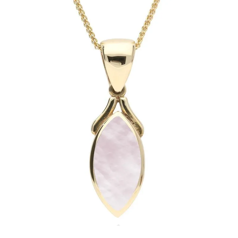 9ct Yellow Gold Pink Mother of Pearl Marquise Necklace sold by Jura Watches