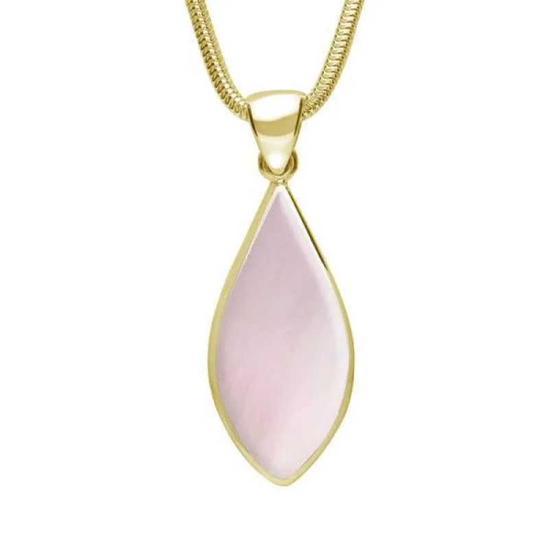 9ct Yellow Gold Pink Mother of Pearl Pointed Pear Necklace sold by Jura Watches