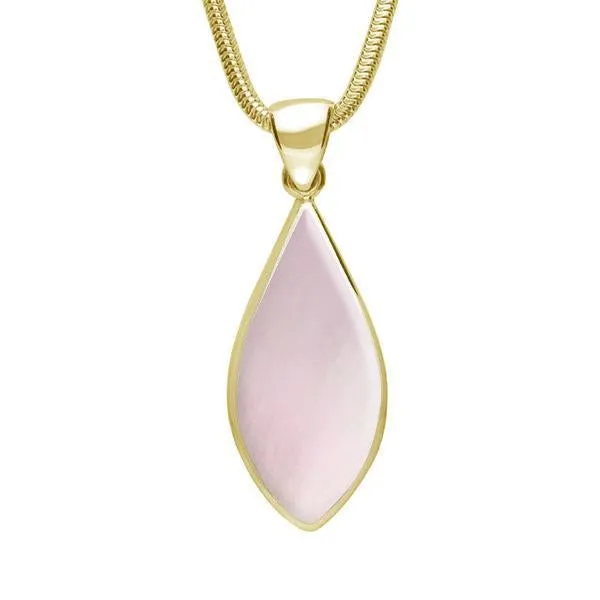 9ct Yellow Gold Pink Mother of Pearl Pointed Pear Necklace sold by Jura Watches