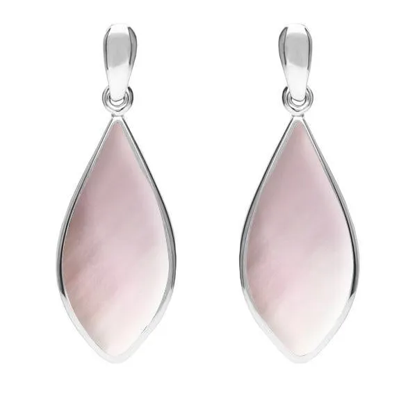 Sterling Silver Pink Mother of Pearl Pointed Pear Drop Earrings sold by Jura Watches