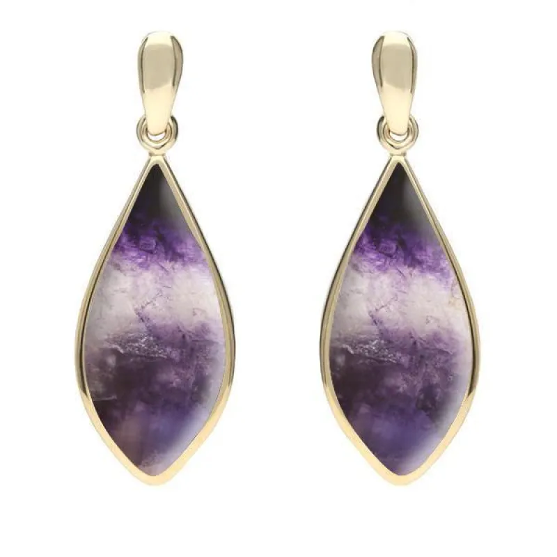 9ct Yellow Gold Blue John Pointed Pear Drop Earrings sold by Jura Watches