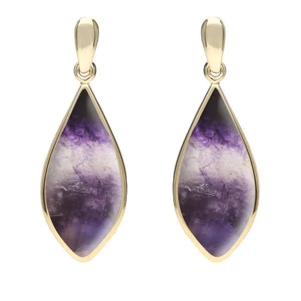 9ct Yellow Gold Blue John Pointed Pear Drop Earrings sold by Jura Watches