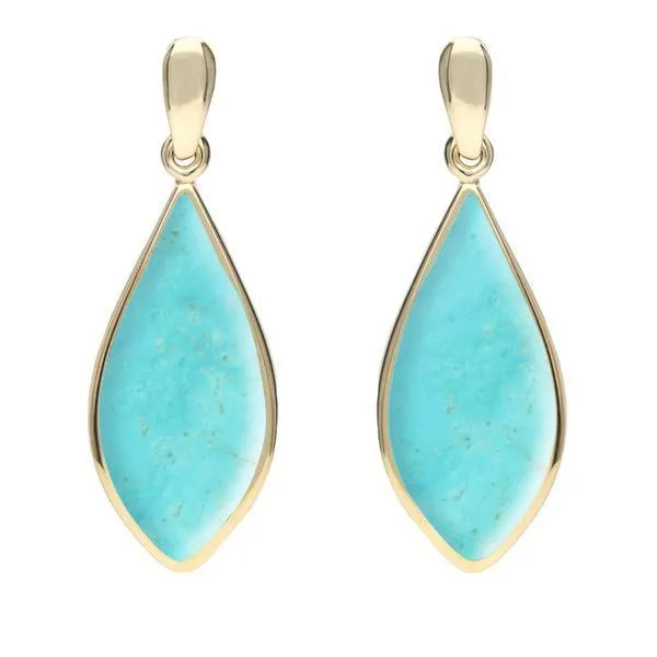 9ct Yellow Gold Turquoise Pointed Pear Drop Earrings sold by Jura Watches