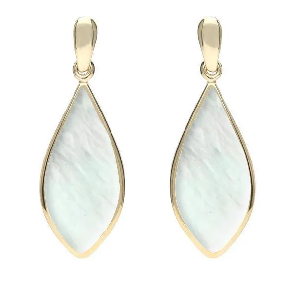 9ct Yellow Gold Mother of Pearl Pointed Pear Drop Earrings sold by Jura Watches