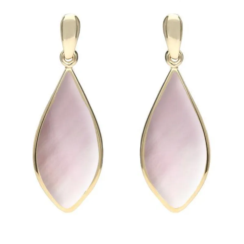 9ct Yellow Gold Pink Mother of Pearl Pointed Pear Drop Earrings sold by Jura Watches
