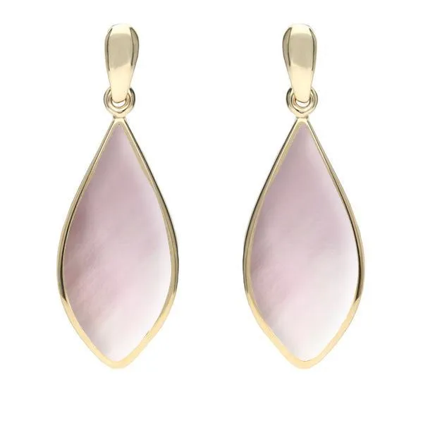 9ct Yellow Gold Pink Mother of Pearl Pointed Pear Drop Earrings sold by Jura Watches
