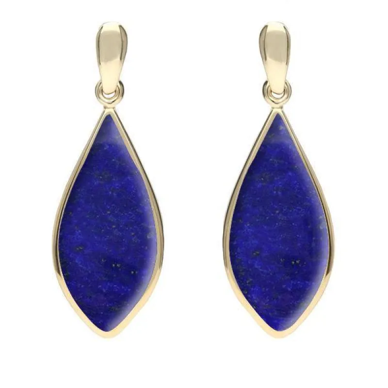 9ct Yellow Gold Lapis Lazuli Pointed Pear Drop Earrings sold by Jura Watches