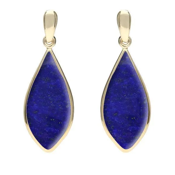 9ct Yellow Gold Lapis Lazuli Pointed Pear Drop Earrings sold by Jura Watches