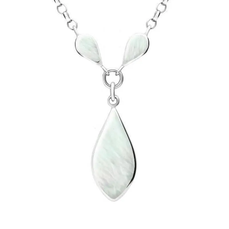 Sterling Silver Mother of Pearl Three Stone Pear Necklace sold by Jura Watches