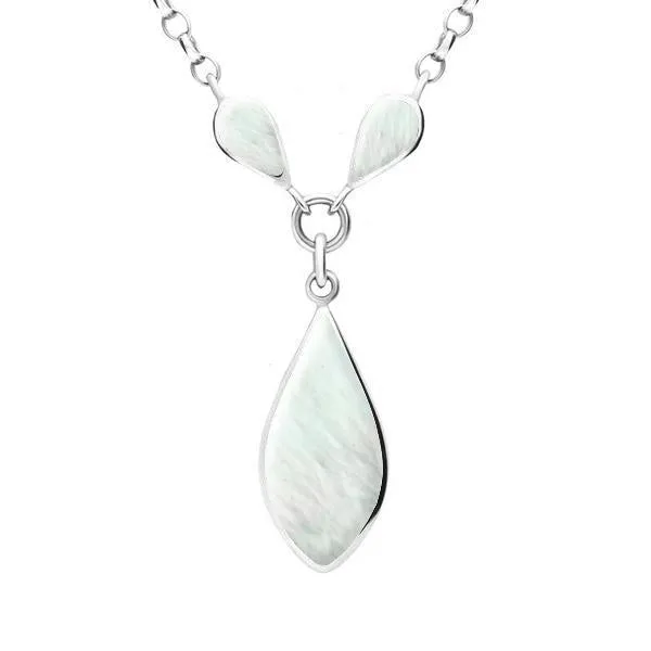 Sterling Silver Mother of Pearl Three Stone Pear Necklace sold by Jura Watches