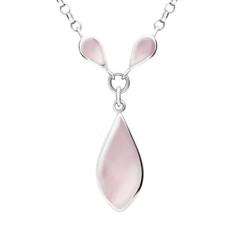 Sterling Silver Pink Mother of Pearl Three Stone Pear Necklace sold by Jura Watches